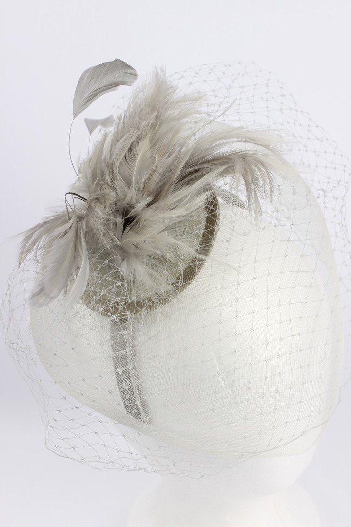 Hatinator with feathers and  crinoline brim with net Silver,Black Style: HS/1351 image 0